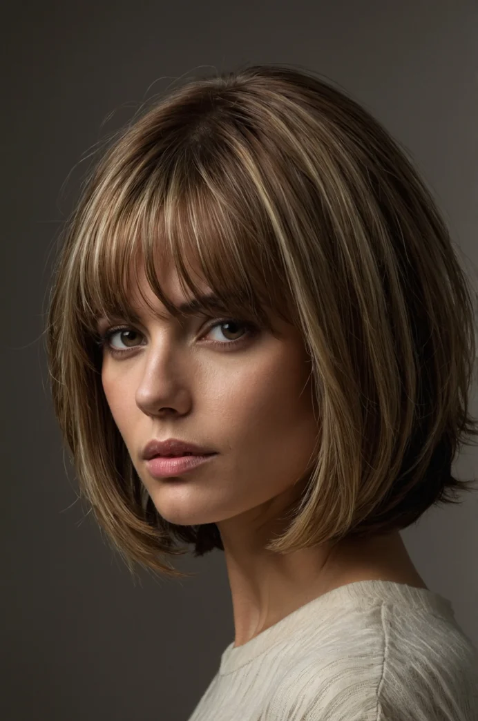 Inverted Bob with Textured Layers and Highlights