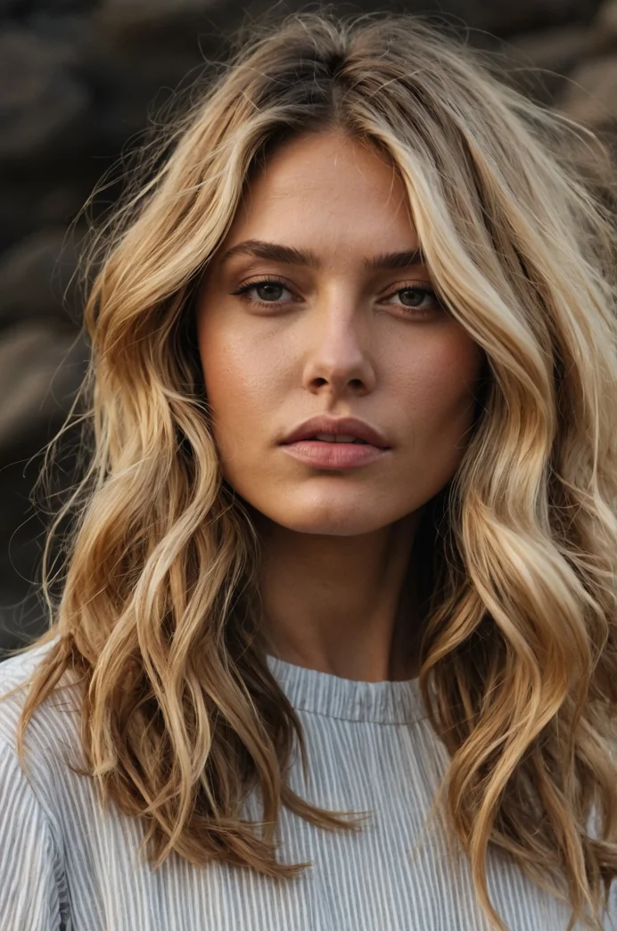 Lob with a Deep Side Part and Beachy Waves