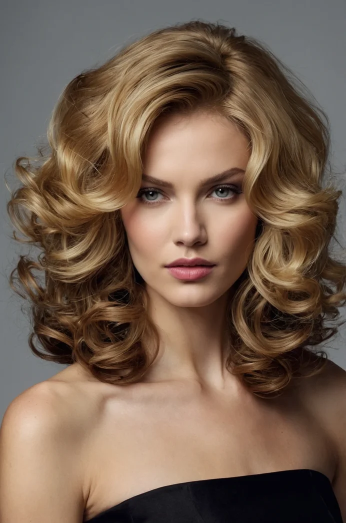 Lob with a Deep Side Part and Voluminous Curls