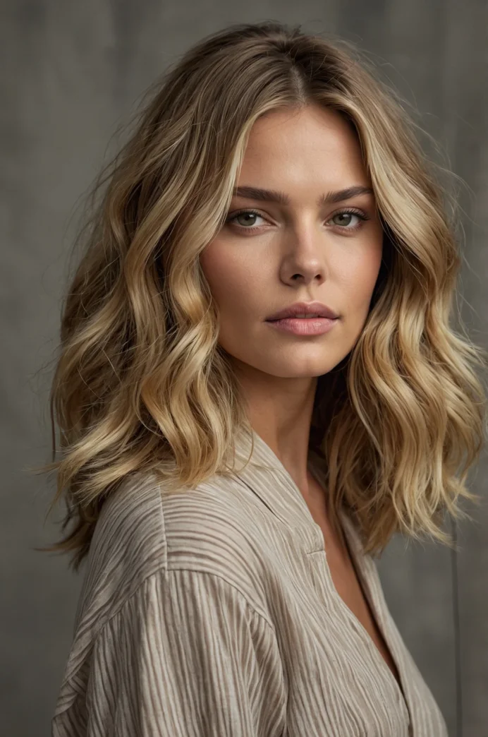 Lob with a Middle Part and Soft Waves and Highlights