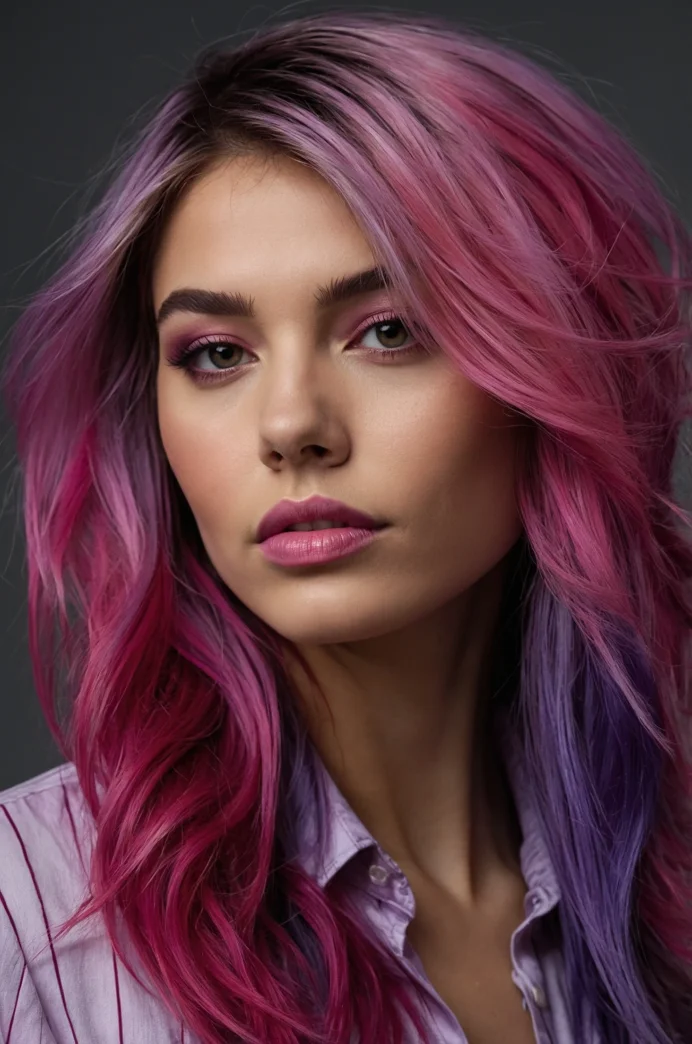 Magenta Hair with Pink and Purple Streaks