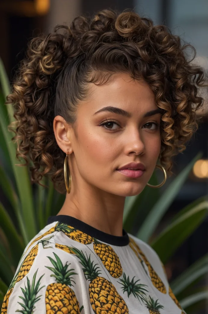 Pineapple Updo with Defined Curls