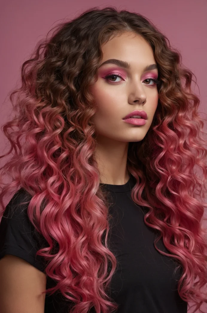 Pink Balayage with Red Lowlights