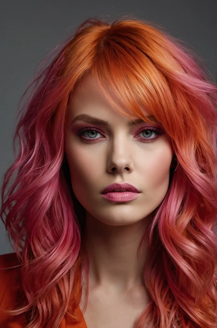 Pink Hair with Red and Orange Highlights