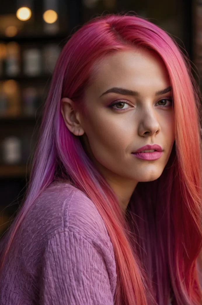 Pink Hair with Red and Purple Tips