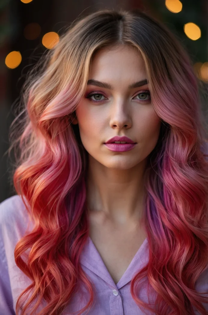 Red Ombre with Pink and Purple Streaks