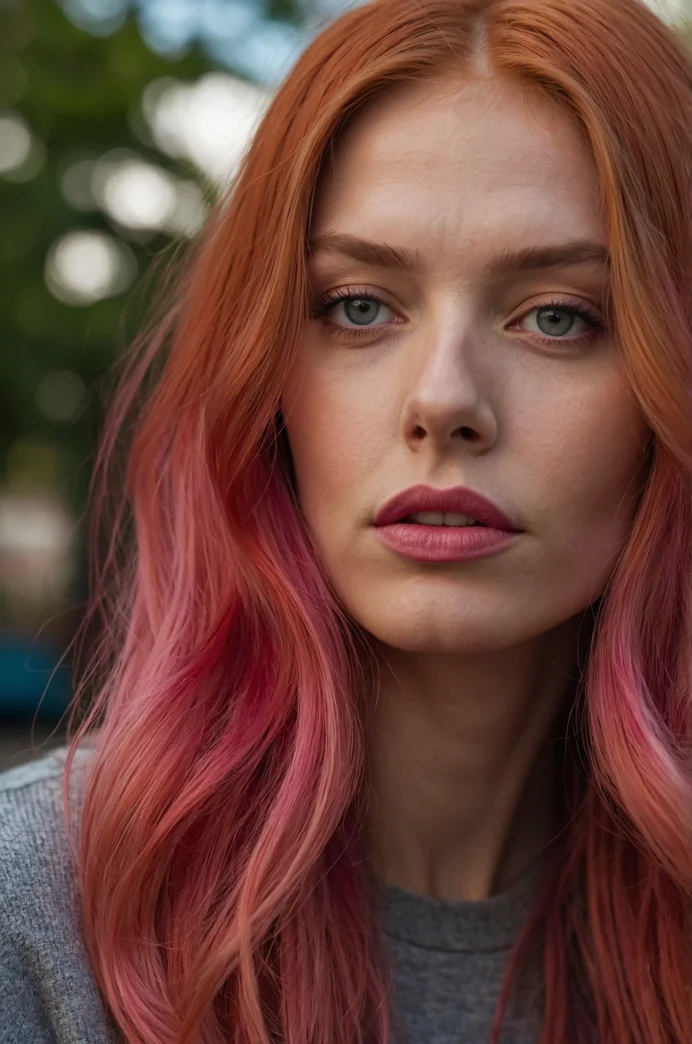 Red and Pink Hair with a Hidden Rainbow