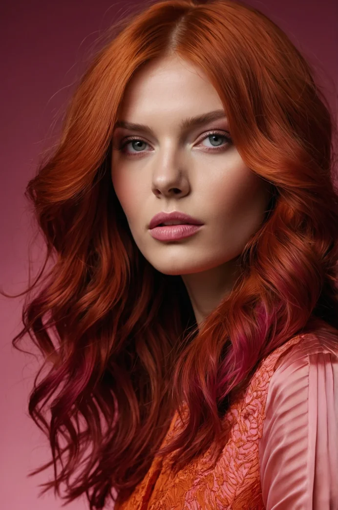 Red Hair with Pink and Orange Lowlights