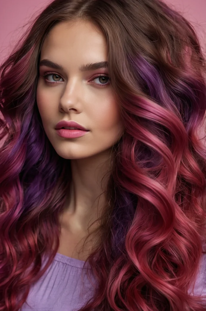 Red Hair with Pink and Purple Highlights