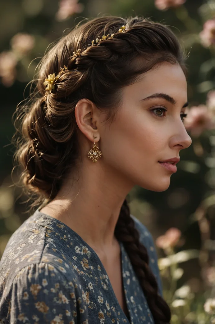 Side Braid with Floral Hairpins