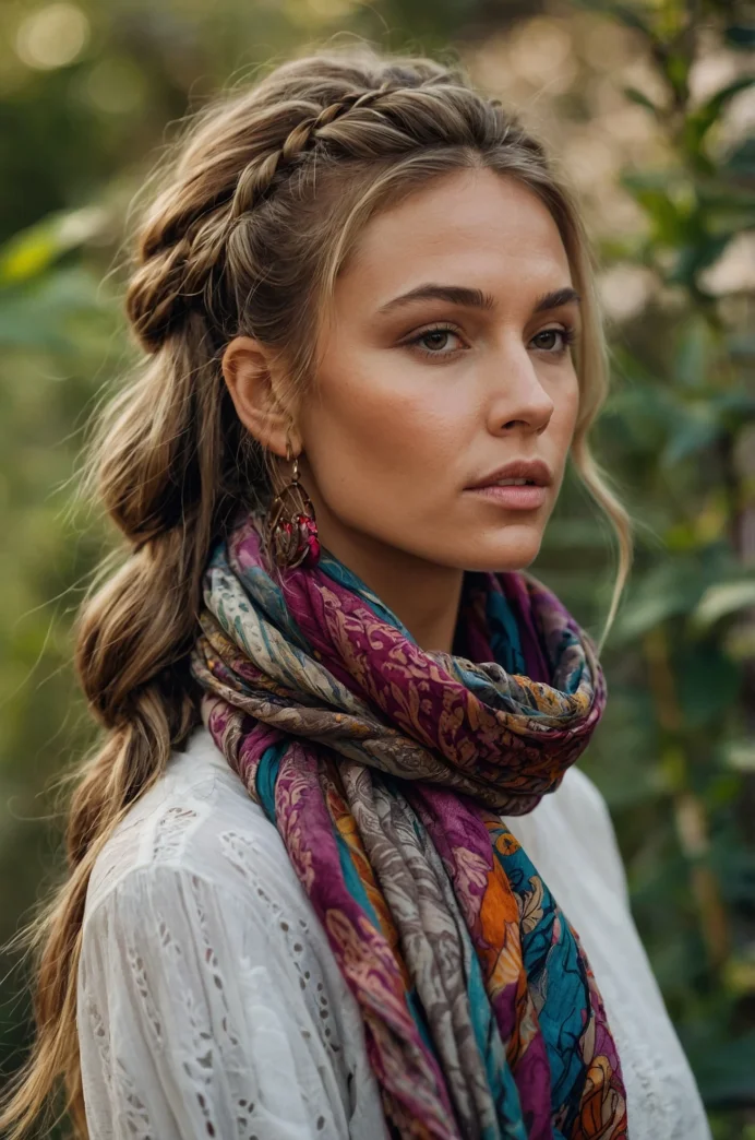 Side Braid with a Scarf Headband