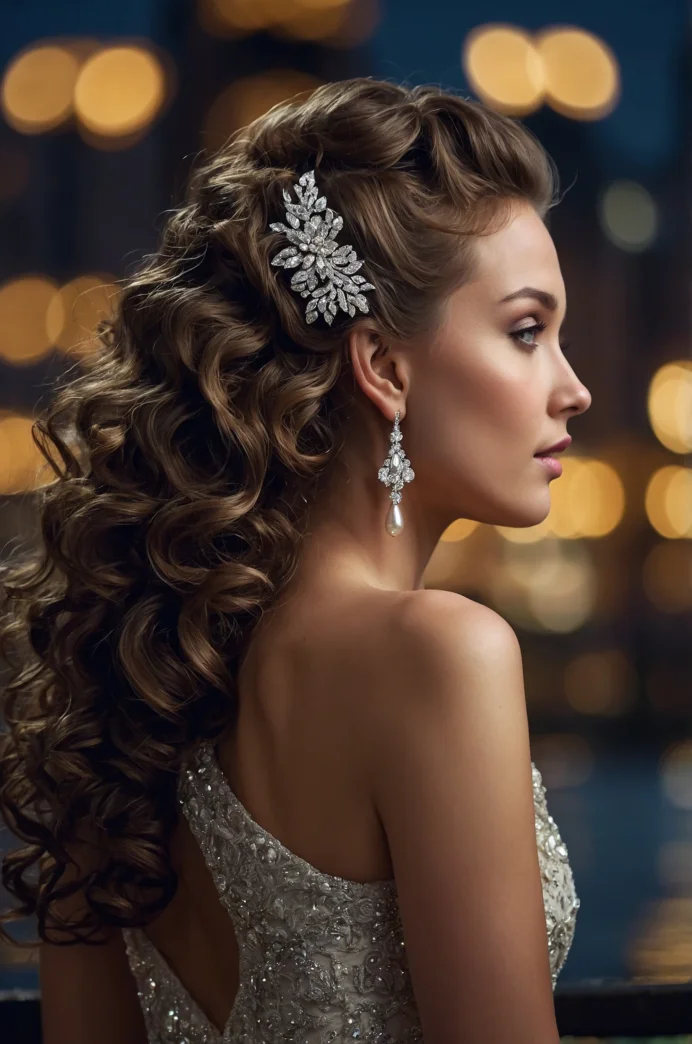 Side-Swept Curls with a Romantic Accessory