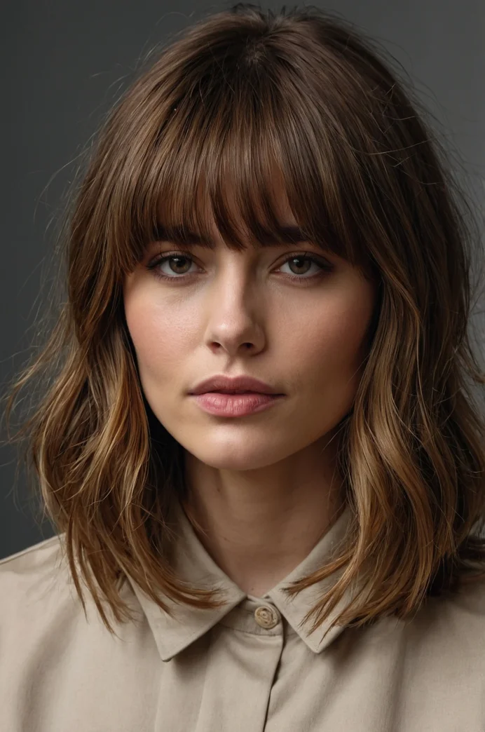 Textured Lob with Curtain Bangs