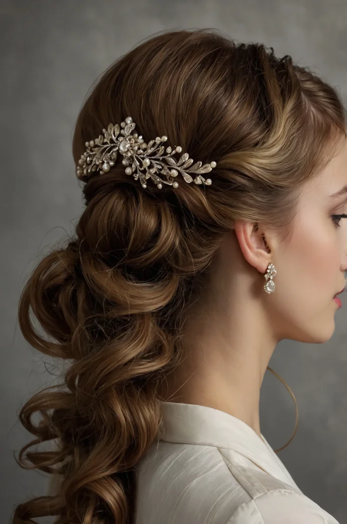 Twisted Half-Updo with a Decorative Comb Headband