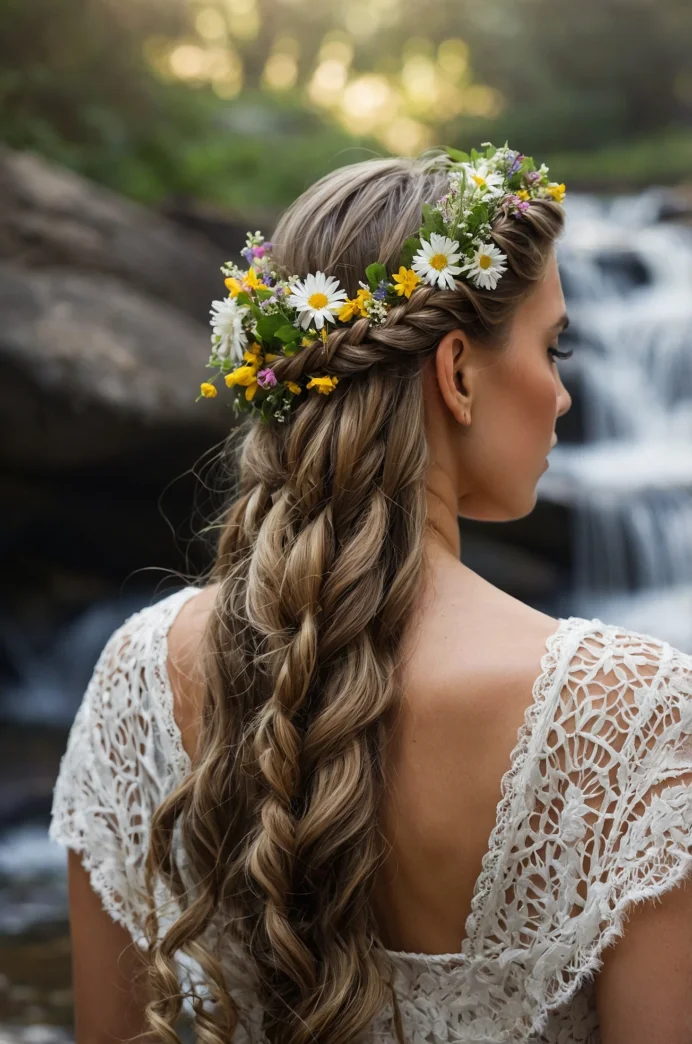 Waterfall Braid with Floral Crown