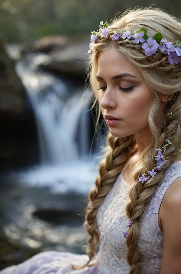 Waterfall Braid with Trailing Flowers