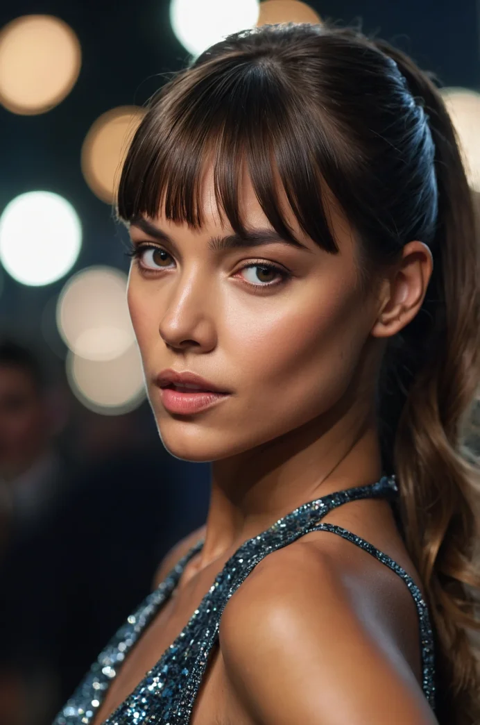 Sleek Low Ponytail with a Deep Side Part