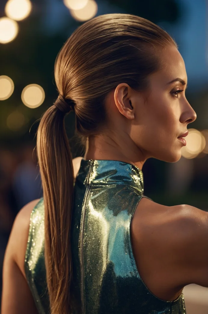 Sleek Low Ponytail with a Deep Side Part and a Sleek Finish