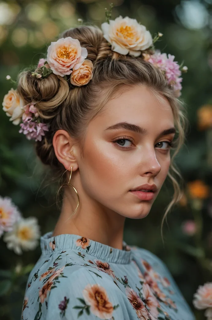 Space Buns with Floral Accents