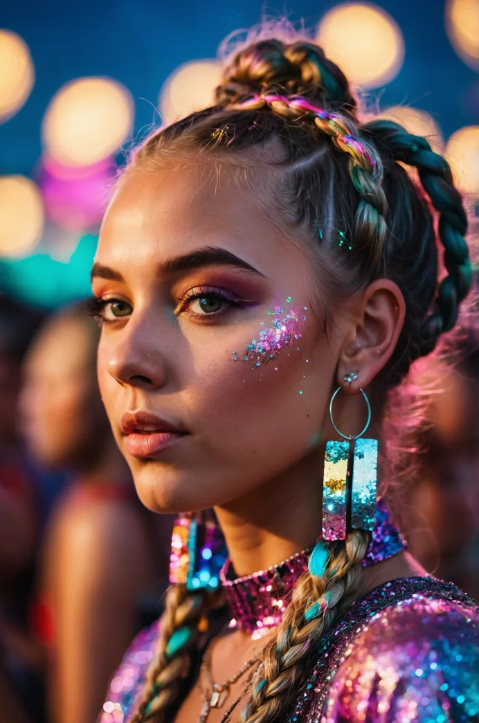 High Space Buns with Glitter Braids