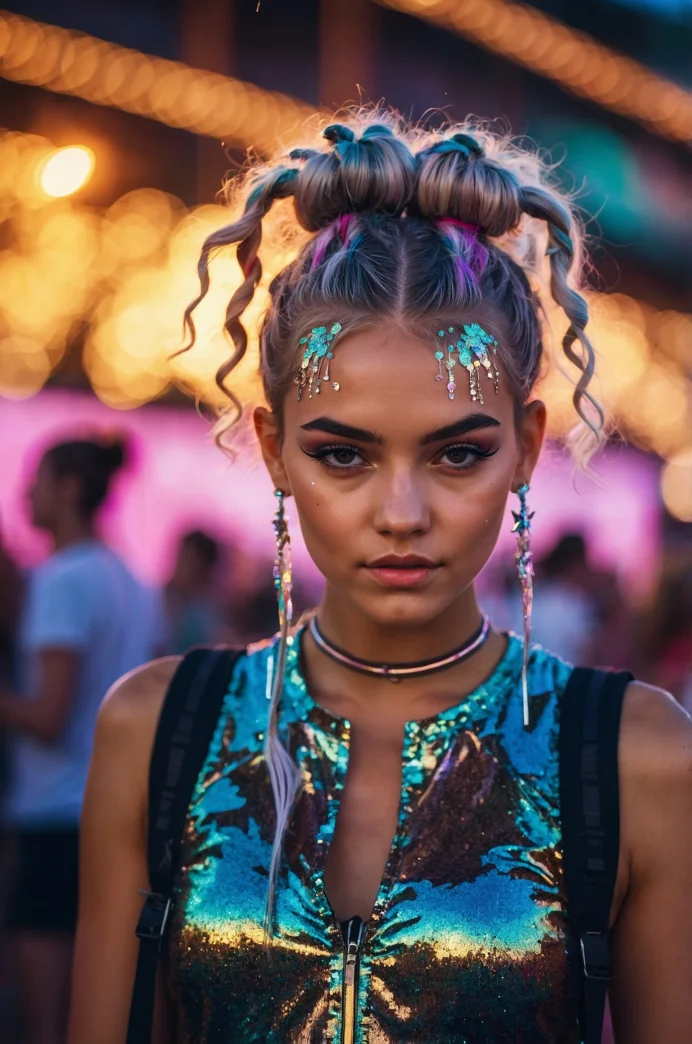 Space Buns with Glitter Roots
