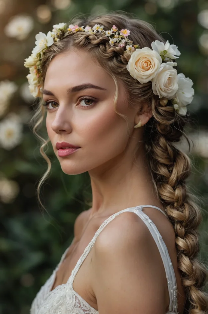 Curly Halo Braid with Flower Accents