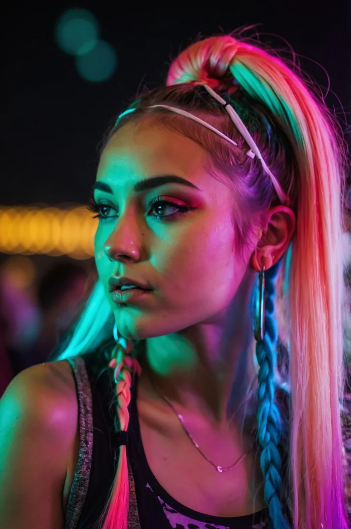 High Space Buns with Neon Extensions