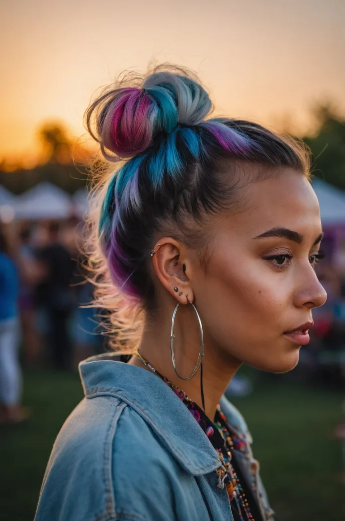 High Space Buns with Ombre Colors