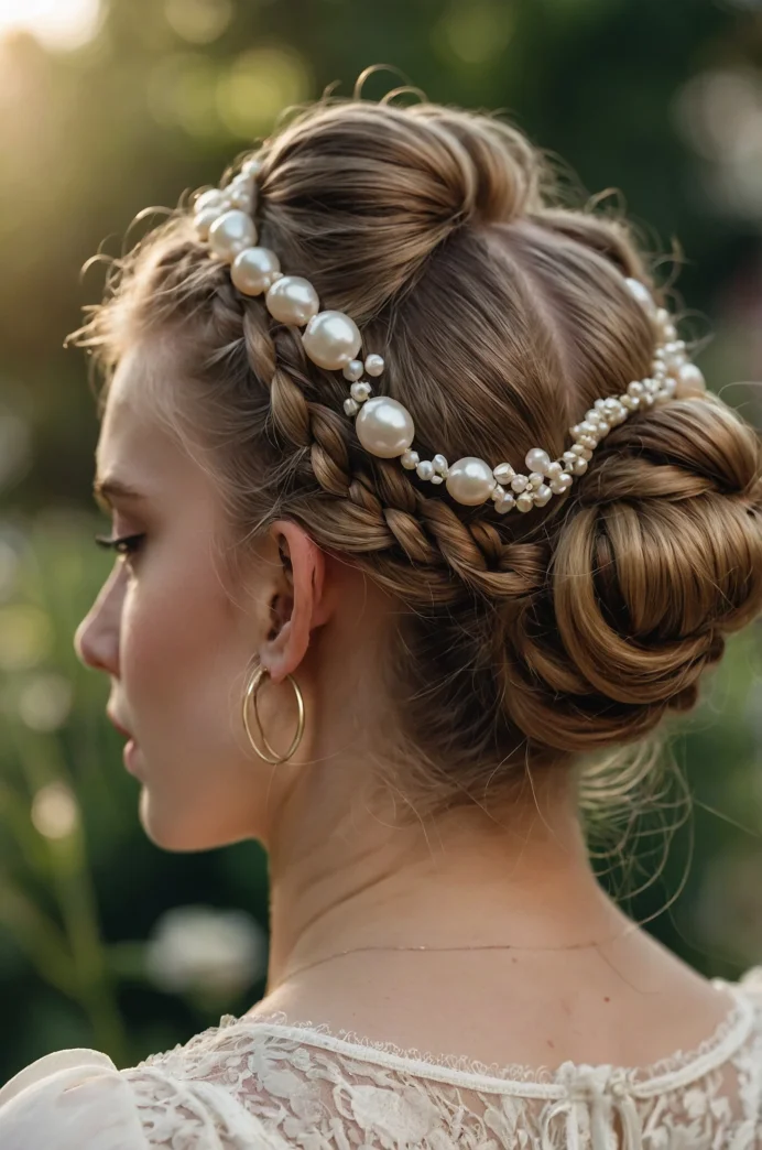 Low Space Buns with Pearl Braids