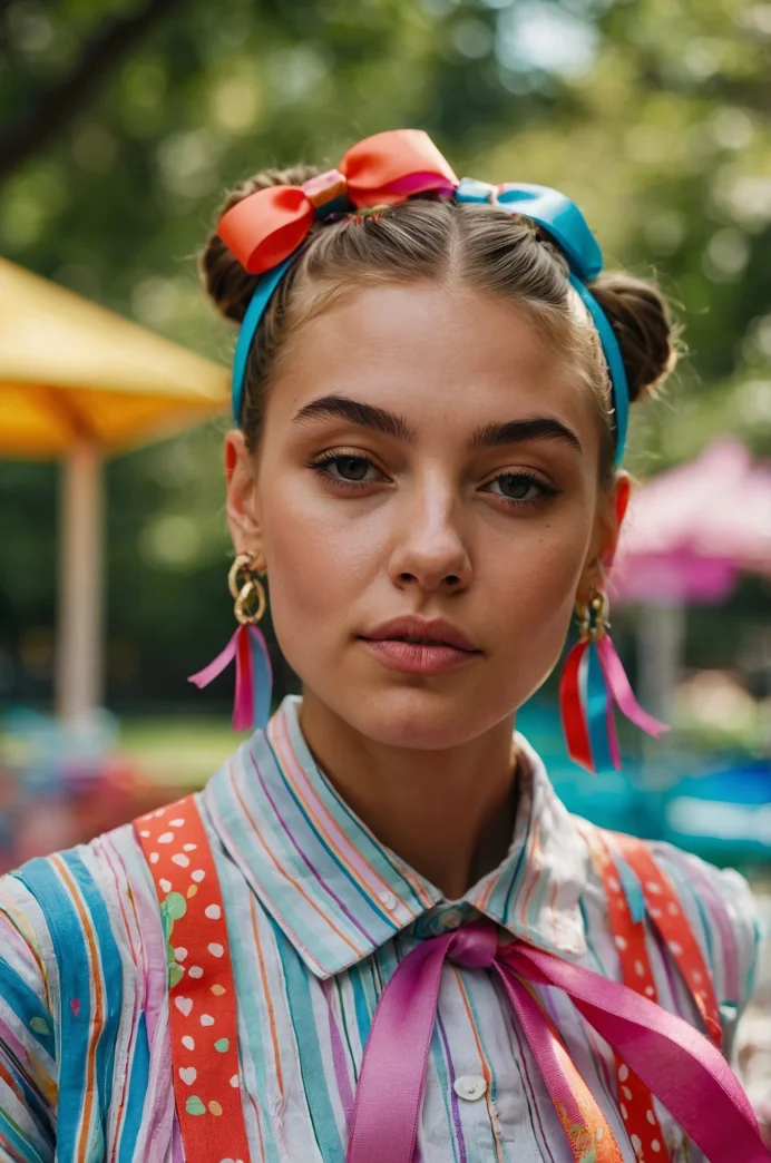 Low Space Buns with Ribbon Accents