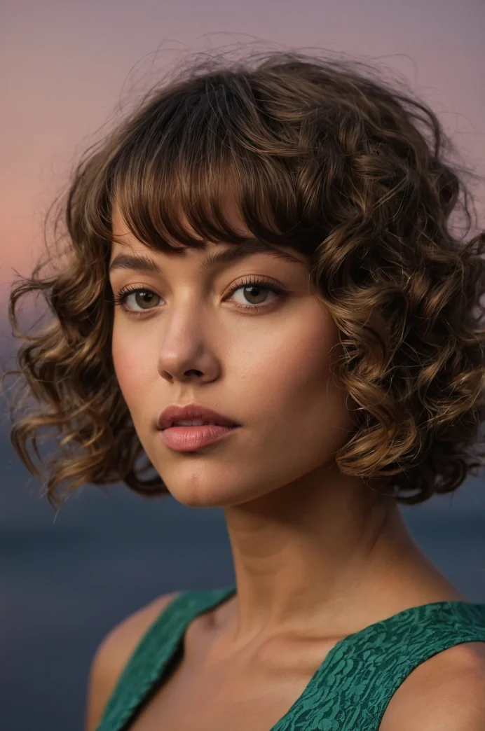 Curly Bob with Side Bangs