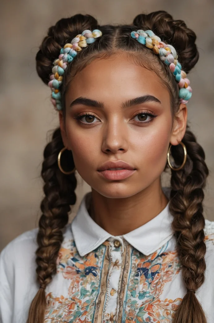 Curly Space Buns with Braids