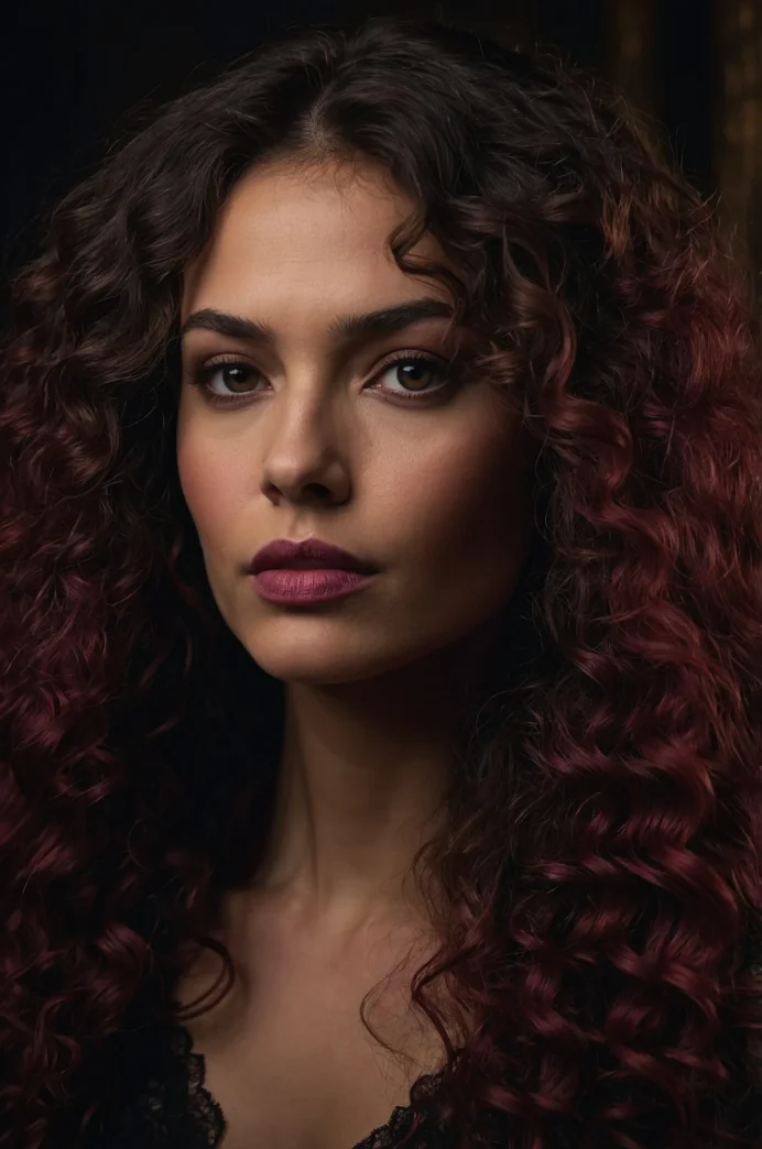 Burgundy Velvet Colored Long Curls