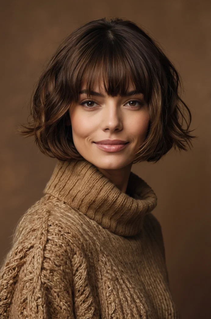 Caramel Highlights on a Chocolate Brown Bob