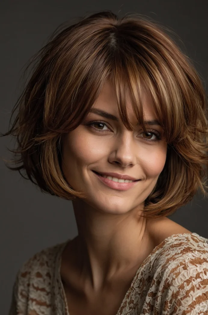 Cinnamon Swirl Balayage on a Bob