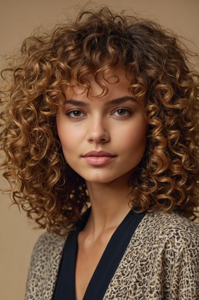 Curly Haircut with a Defined Curtain Fringe