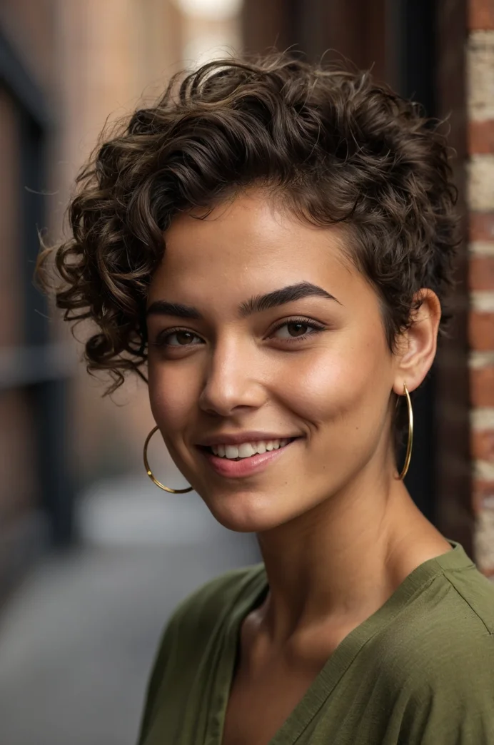 The Curly Pixie with Shaved Side Part