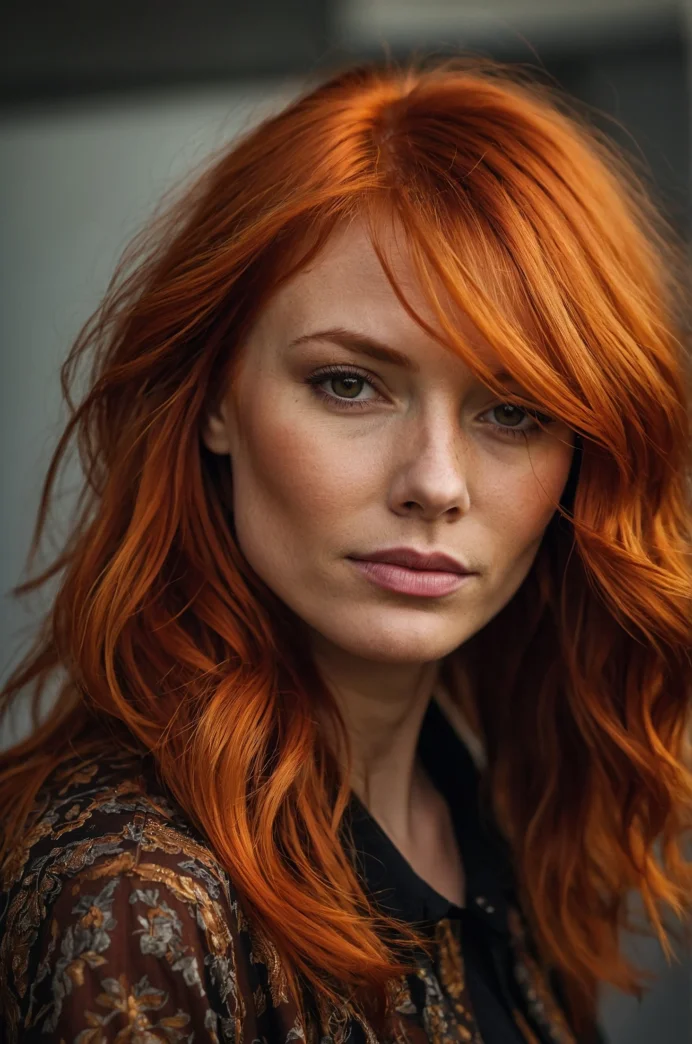 Curtain Fringe on a Copper-Red Hairstyle