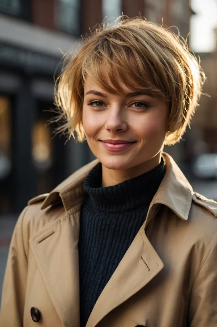 The Golden Blonde Pixie with Side-Swept Bangs