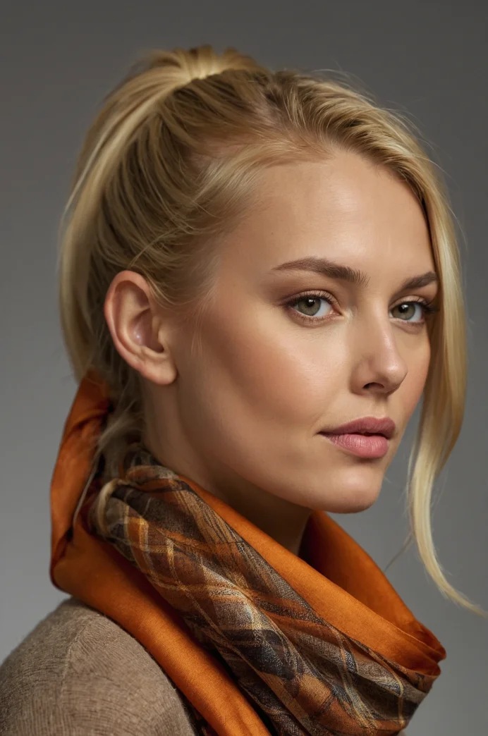 Golden Blonde Long Ponytail with a Scarf