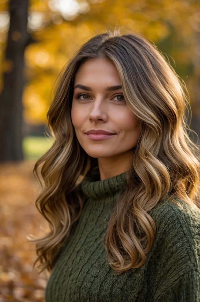 Golden Brown Balayage on Wavy Hair