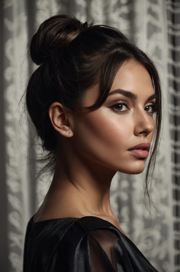 High Ponytail with a Sweeping Curtain Fringe