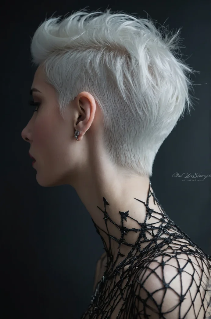 The Icy White Pixie with a V-Nape Undercut