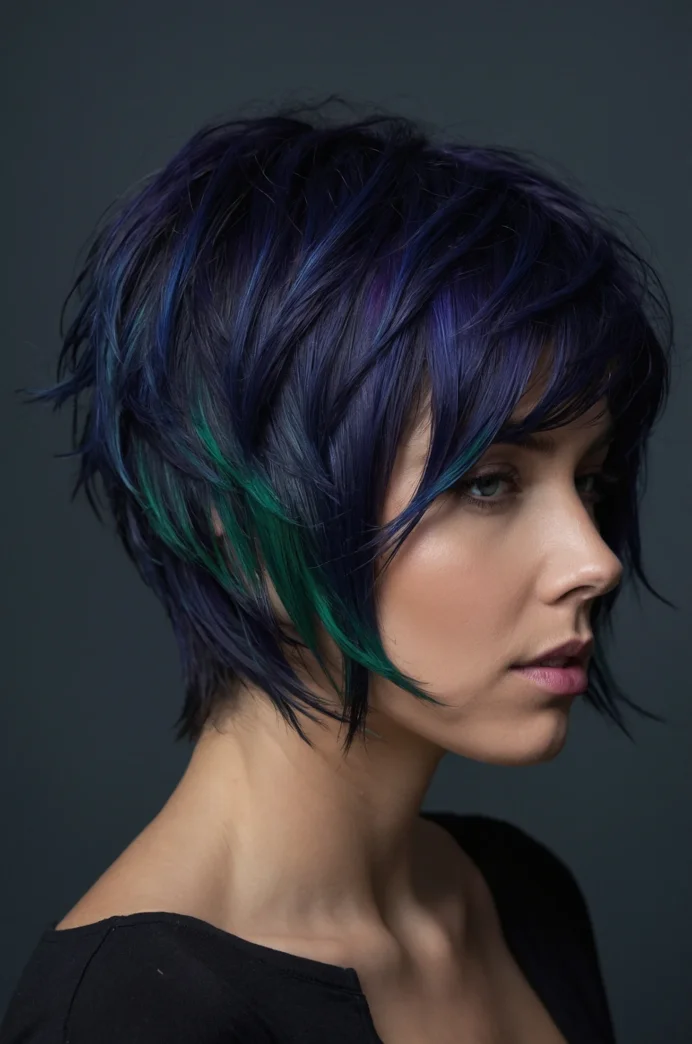 The Layered Pixie with "Oil Slick" Colors