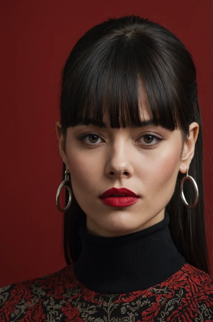 Low Ponytail with Blunt Bangs