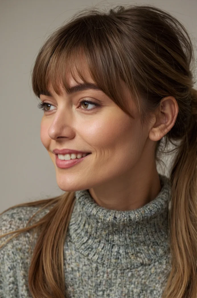 Low Ponytail with Curtain Bangs