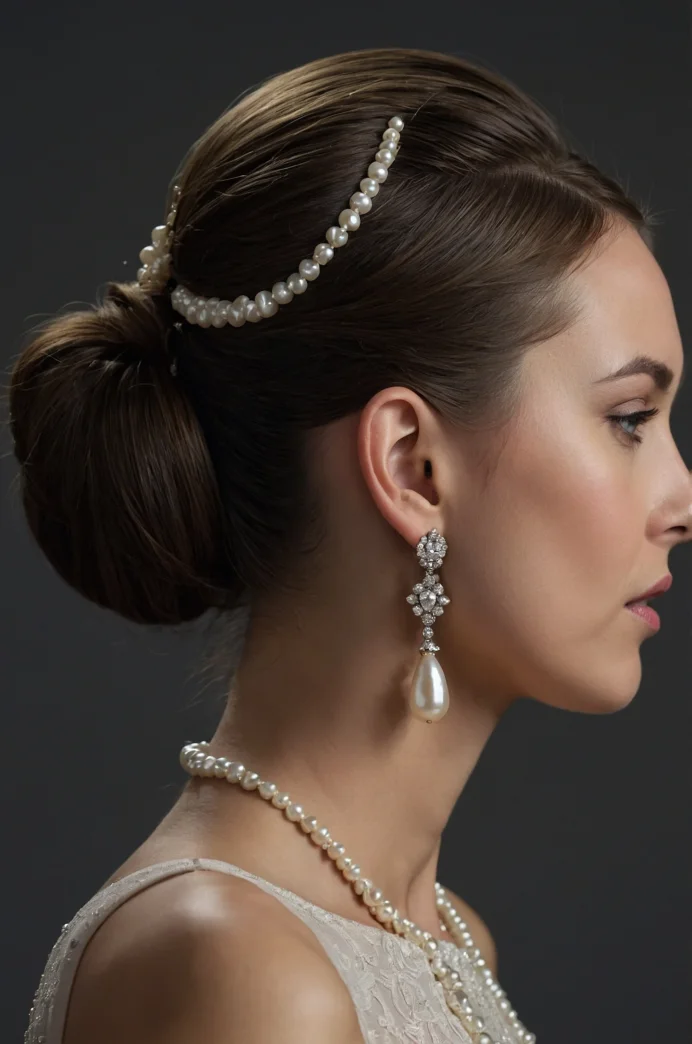Low Ponytail with Pearl Embellishments