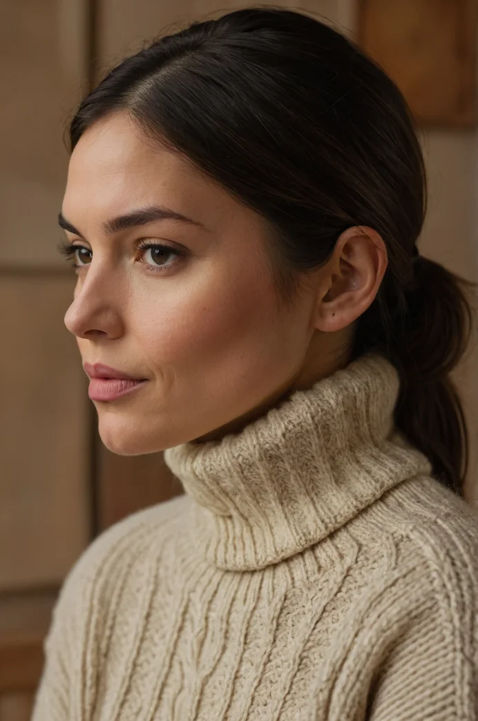 Low Ponytail Tucked into a Turtleneck
