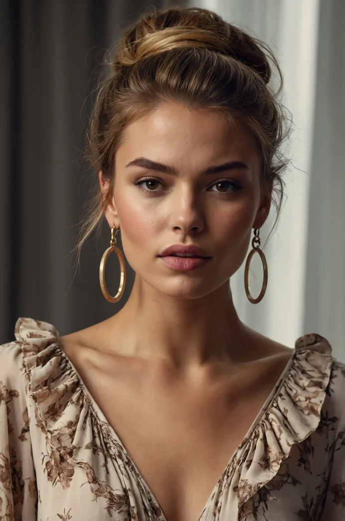 Messy Bun with a Perfectly Styled Curtain Fringe
