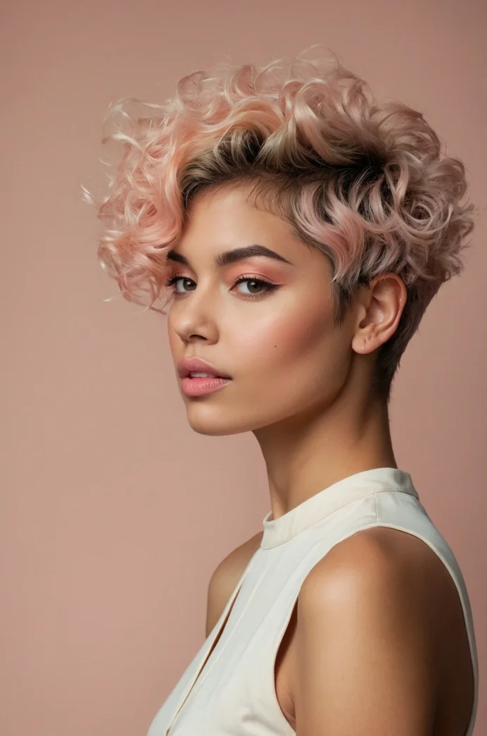 The Pastel Peach Curly Top with a Faded Undercut